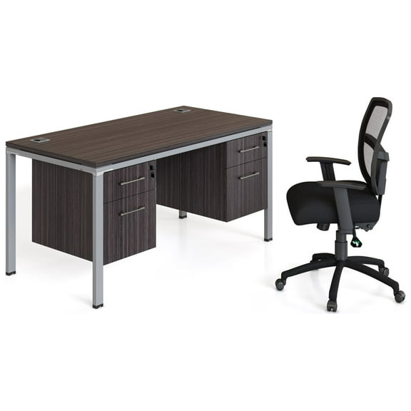 Boss Office Products Single Desk with (2) Pedestals, 60" x 30" Desk Top, Driftwood
