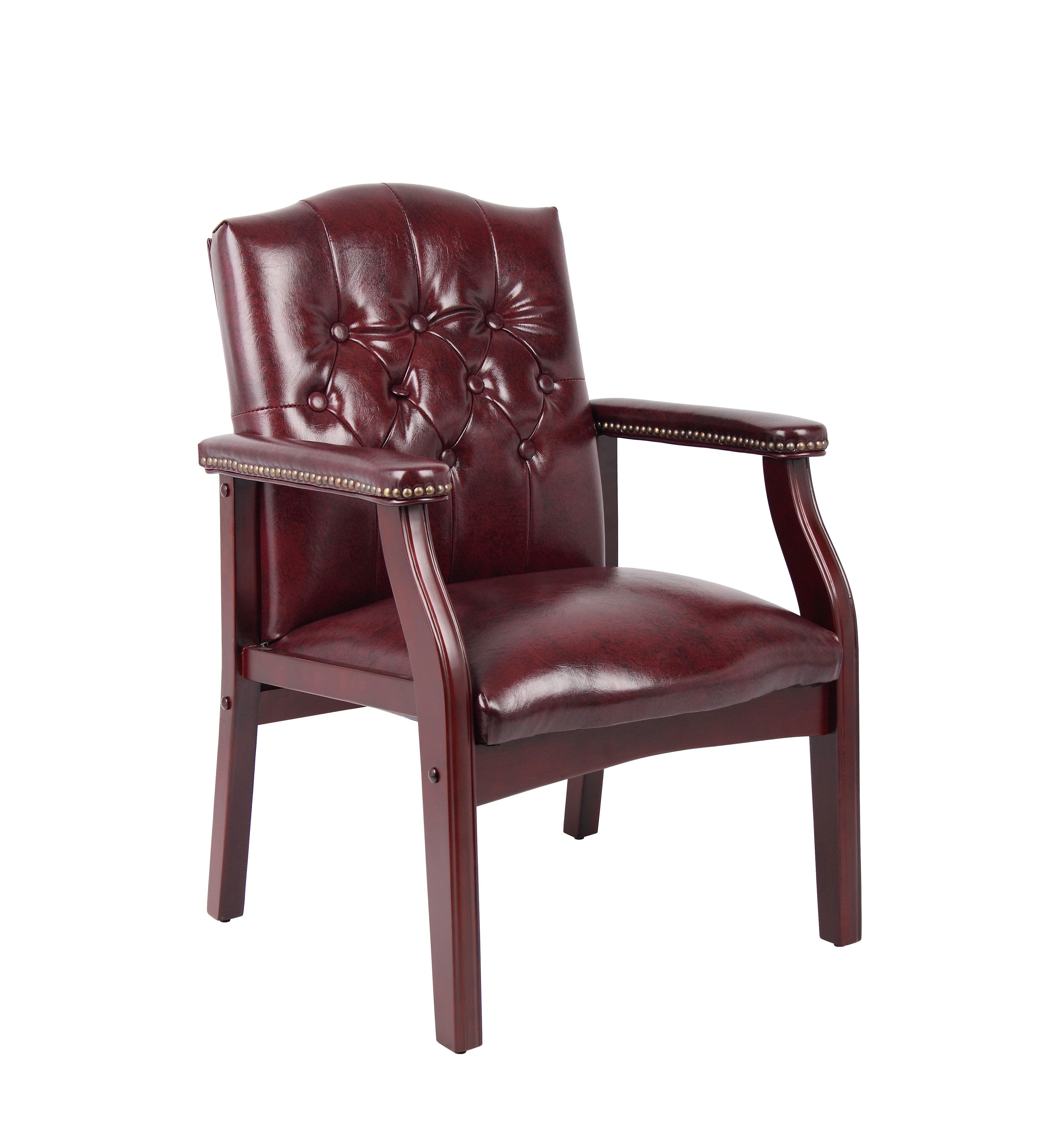 Oxblood Vinyl and Mahogany Traditional Guest Chair