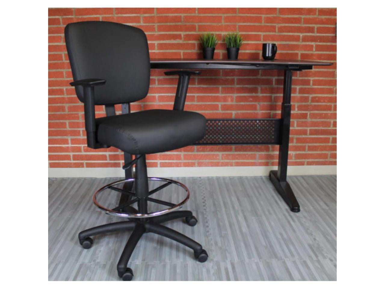 Oversized Black Drafting Stool with Chrome Footring and Adjustable Arms