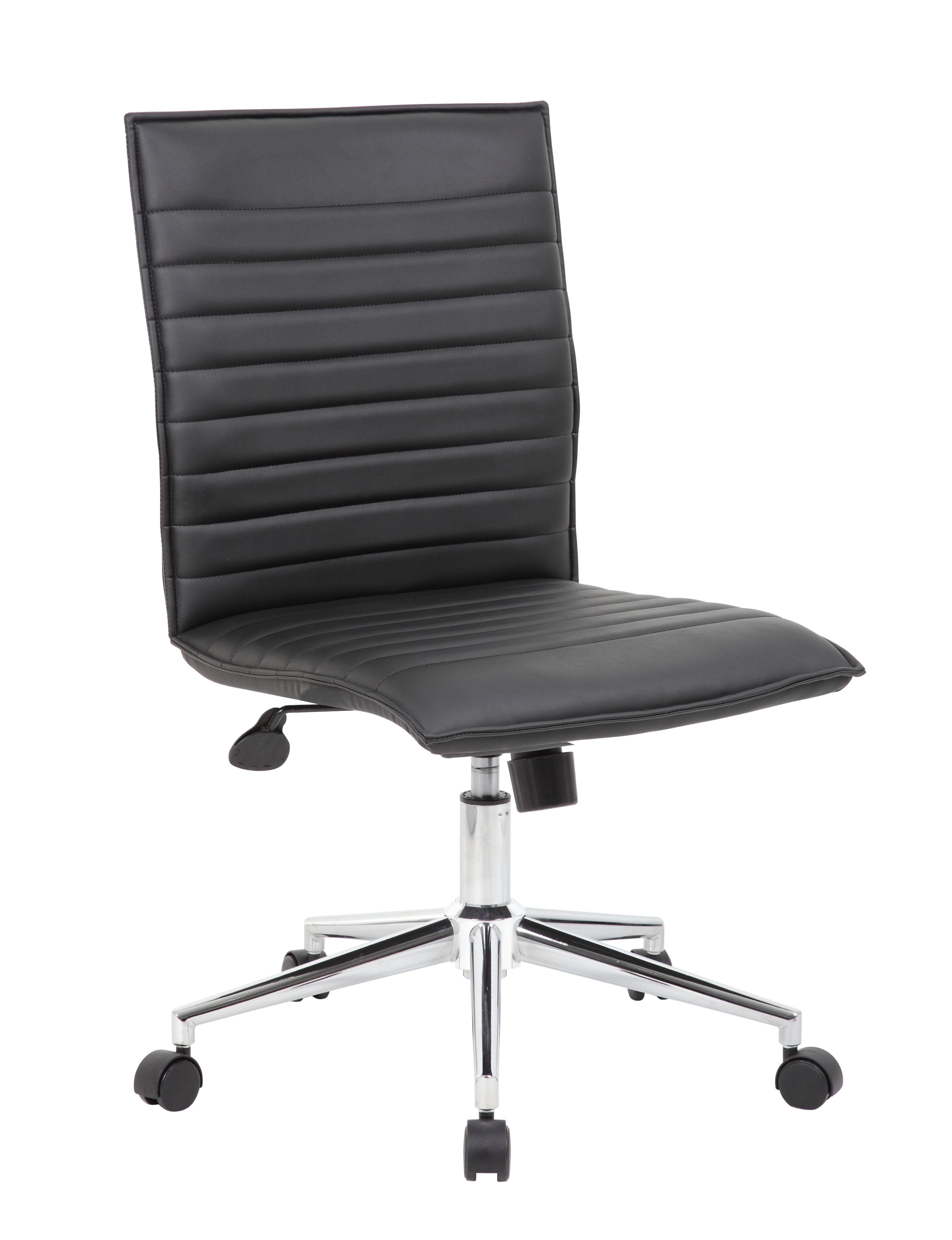 Boss Office Products Vinyl Armless Hospitality Task Chair with Casters, Black