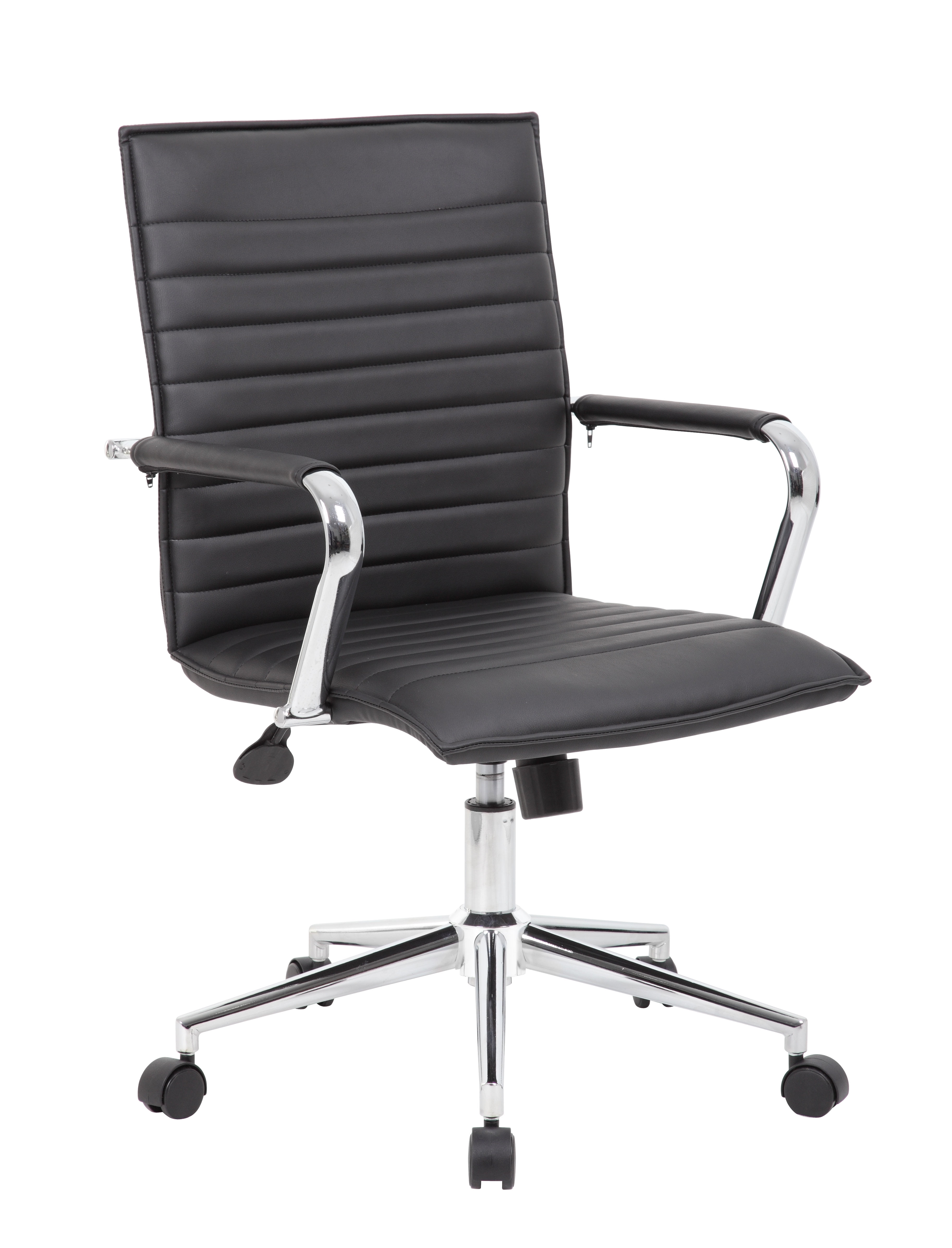 Boss Office Products Vinyl Hospitality Task Chair with Fixed Chrome Arms and Casters, Black