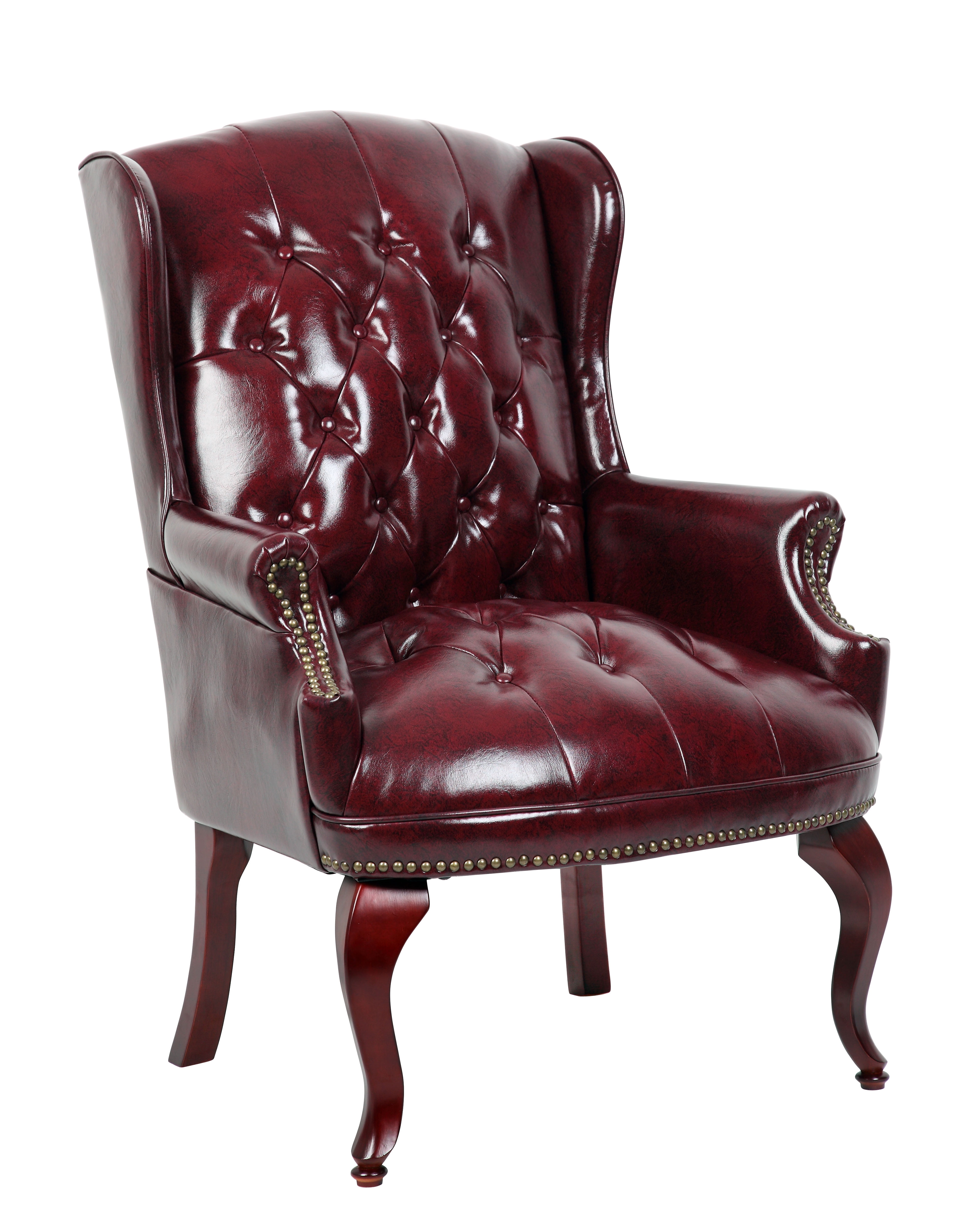 Burgundy Faux Leather High Back Reception Chair with Wood Frame