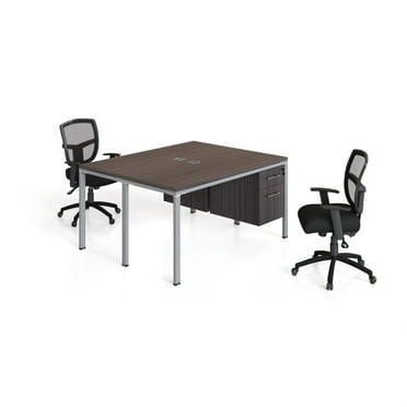 Boss Office Products Simple System Face to Face Double Desks with Pedestals in Driftwood
