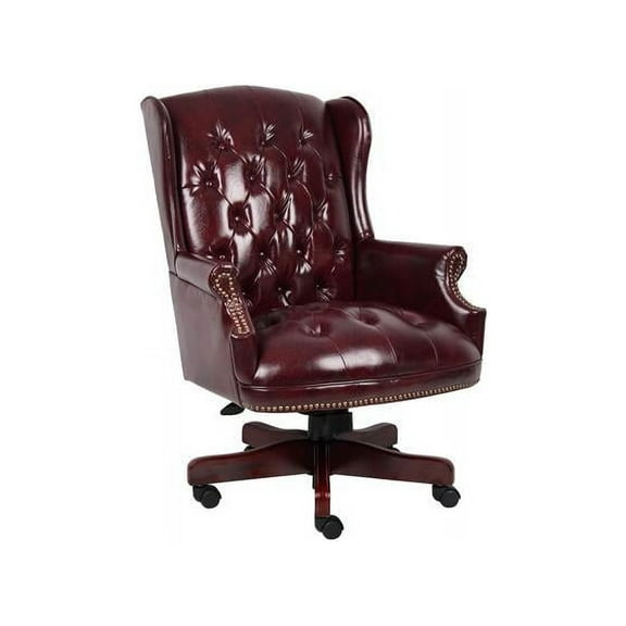 Boss Office Products Traditional High Back Faux Leather Tufted Executive Chair, Oxblood