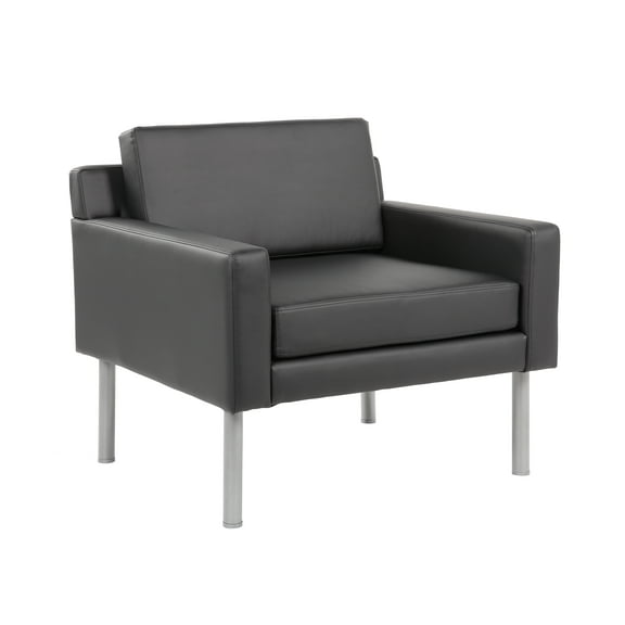 Boss Office Products Vinyl Upholstered Lounge Chair with Brushed Nickel Legs in Black
