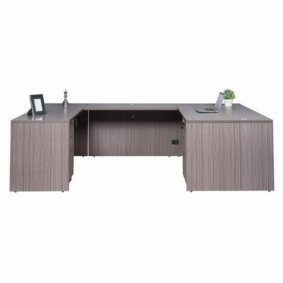 Boss Offie Products 66" U-Shape Desk with 2 File Pedestals in Driftwood