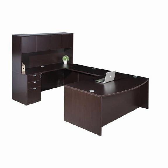 Boss Ofice Products 71" U-Shaped Curved Bow Desk with File Storage in Mocha