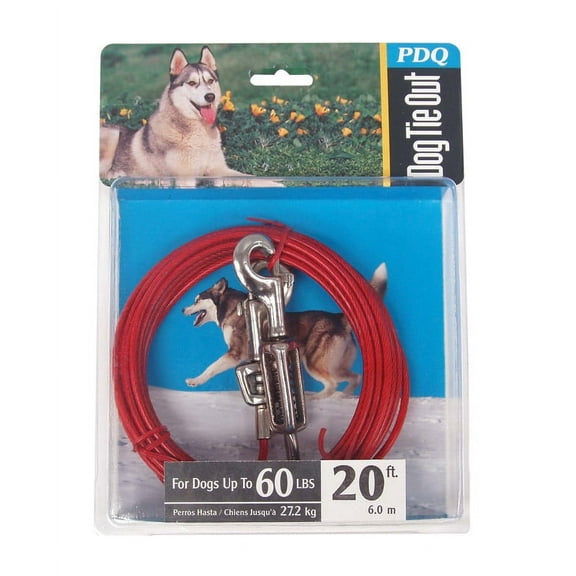 Boss Pet PDQ Red Vinyl Coated Cable Dog Tie Out Large