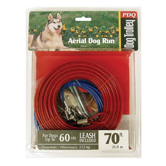 Boss Pet Products 70 ft Vinyl Coated Cable Tie-Out with Leash, Up to 100 lb, Red