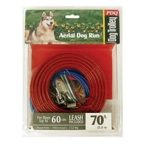 Boss Pet Products 70 ft Vinyl Coated Cable Tie-Out with Leash, Up to 100 lb, Red