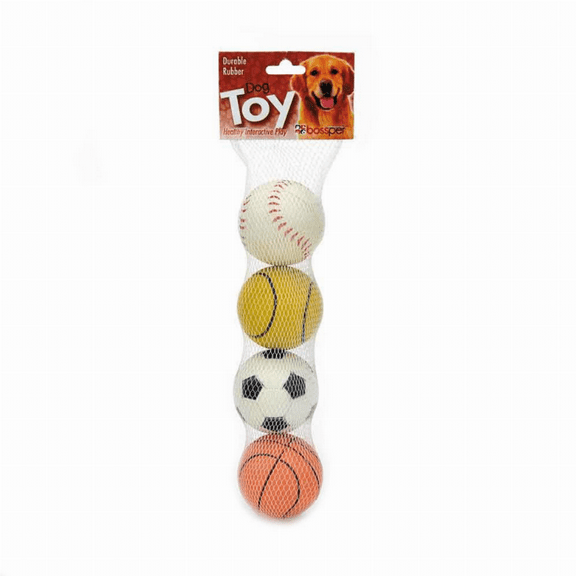 PetEdge Digger's Rubber Sports Ball Dog Toy - Chewable, Sportpet Rubber Toy - 4 Pack, Small