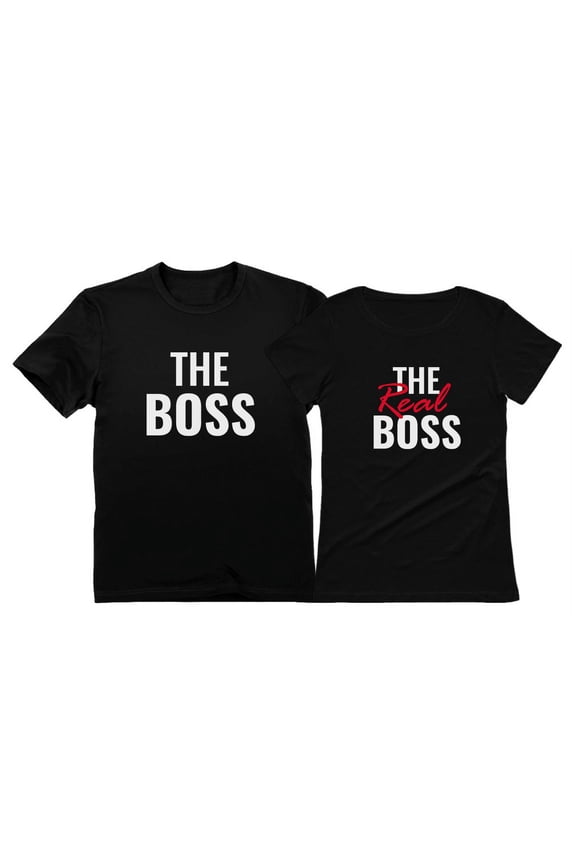The Boss & The Real Boss Funny Matching T-Shirts - Perfect for Husband & Wife - Great Gift for Couples - Anniversary, Valentine's Day, Christmas Gifts - Black Large / Women Black XX-Large