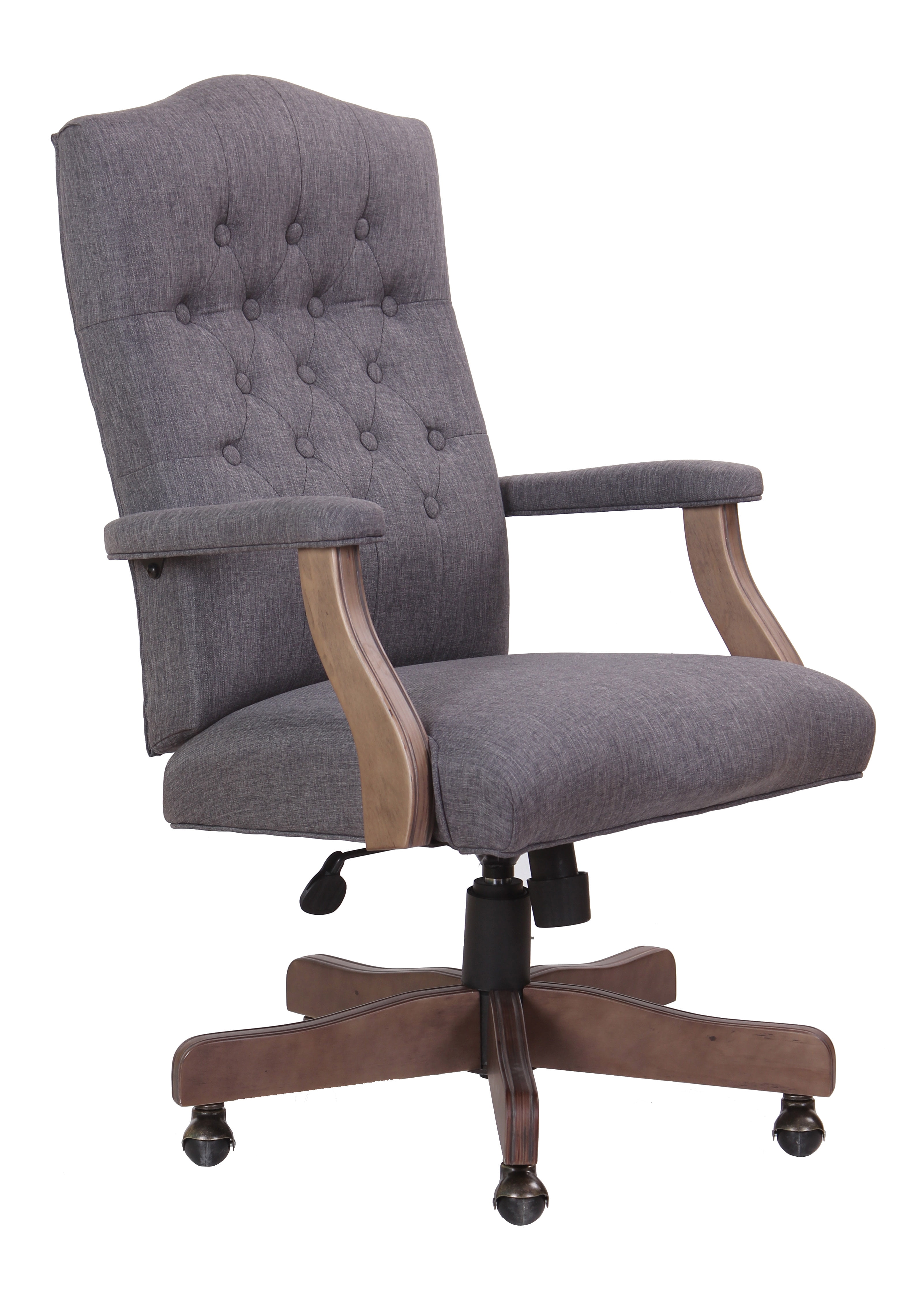 Slate Gray High Back Executive Swivel Chair with Wood Arms