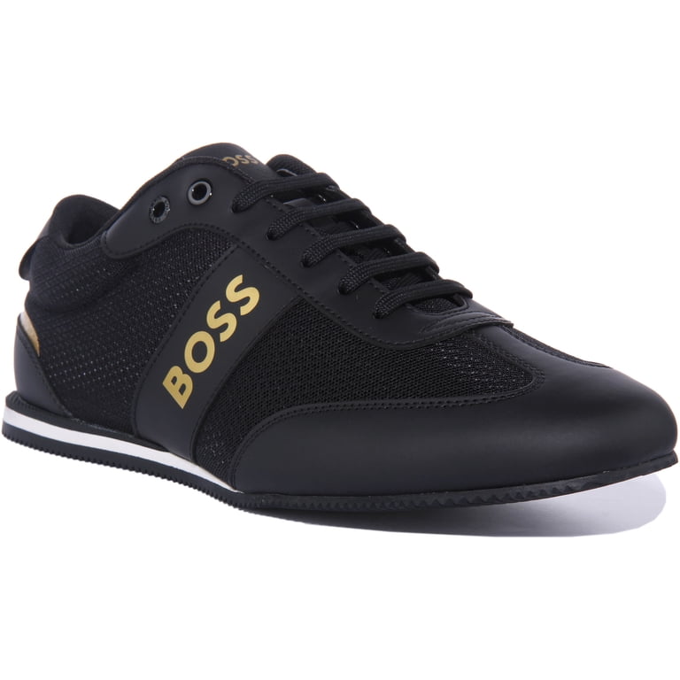 Boss Rusham Low Men's Low Top Lace Up Synthetic Trainers In Black