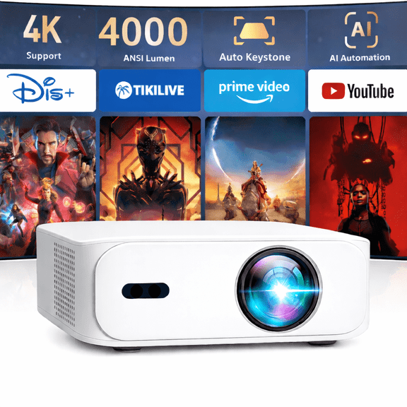 Boss S5A Portable Home/Outdoor Smart Projector WiFi, Bluetooth, Built-in speaker , Projector Kit Smart Projector + Mount + Projector Screen + 3D glass, HDMI Cable, Free shipping