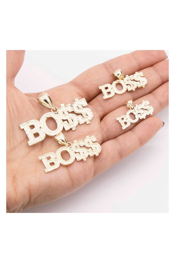 Diamond-Cut "Boss" Script Unisex Adult Pendant 10K Solid Yellow Gold, 5.91 Gr- GOLDUM NYC