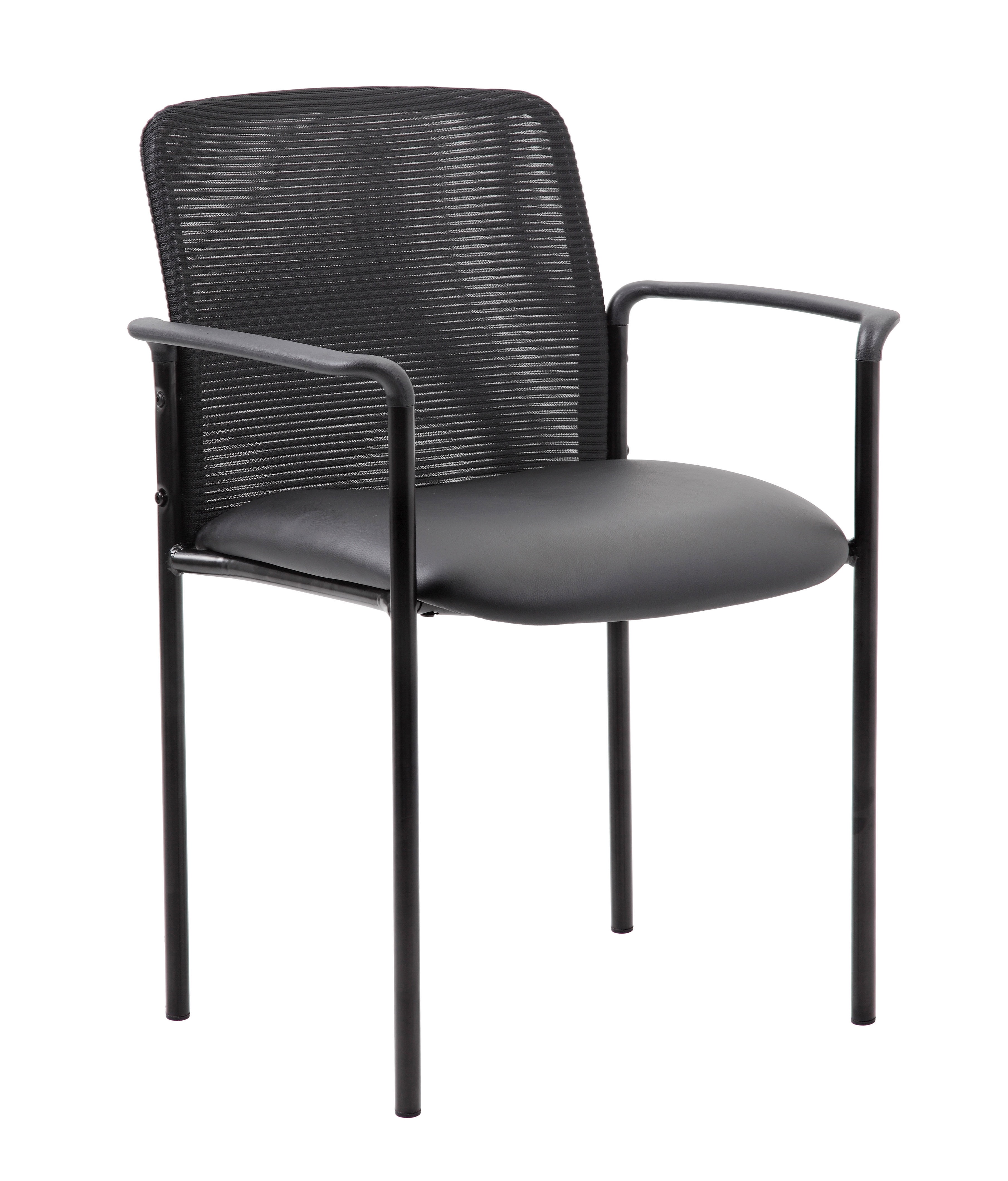 Modern Black Mesh & Vinyl Stackable Guest Chair with Metal Glides