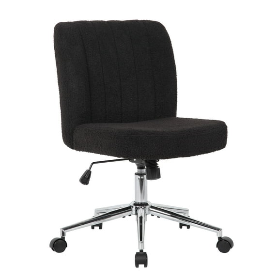 Boss Office Products Task Chair with Chrome Base, Black Boucle
