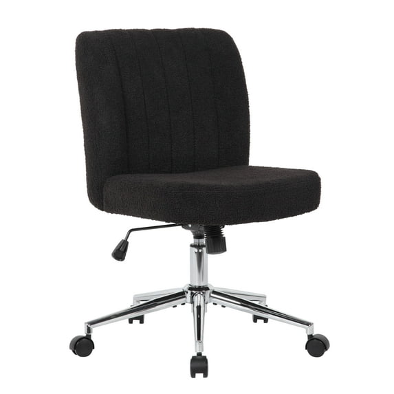 Boss Office Products Task Chair with Chrome Base, Black Boucle