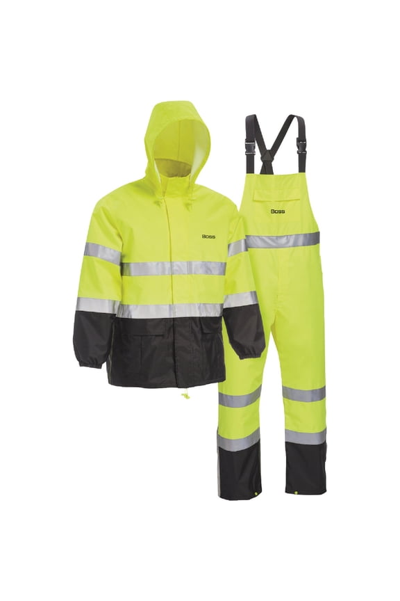 Unisex High Visibility ANSI Class III Rain Suit Jacket and Bib, Water Resistant, Reflective 3M Tape, 2X-Large (B44530-2XL)
