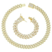 CHARLES RAYMOND Boss Up and Flex with Bling'ed Out Hip Hop Jewelry - ZZ Miami Cuban Necklace and Bracelet with Unique Lock and Iced Out Diamonds !! The Perfect Drip !! - ZZ SP Lock Gold NB -24" + 9"