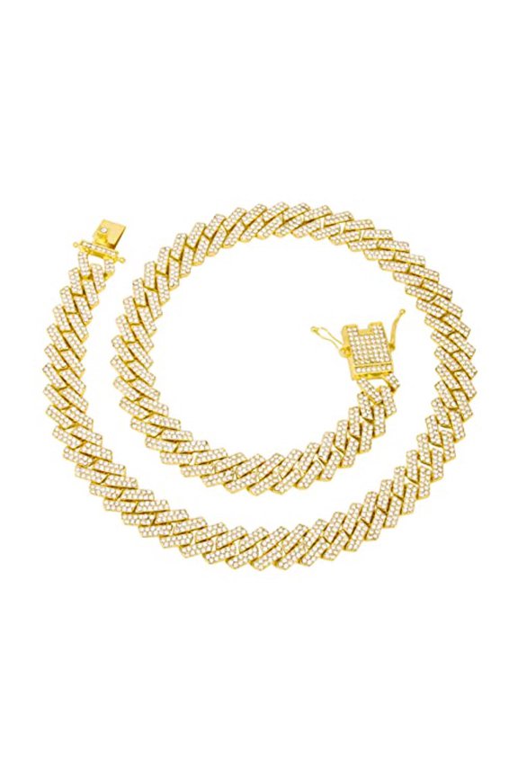Boss Up and Flex with Bling'ed Out Hip Hop Jewelry - ZZ Miami Cuban Necklace and Bracelet with Unique Lock and Iced Out Diamonds !! The Perfect Drip !! -ZZ SP Lock Gold N -24"