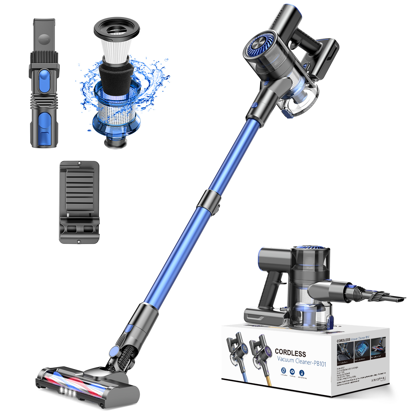Bossdan Cordless Vacuum, Lightweight  Stick Vacuum Cleaner for Hardwood Floor, Quiet, Blue, New - image 1 of 9