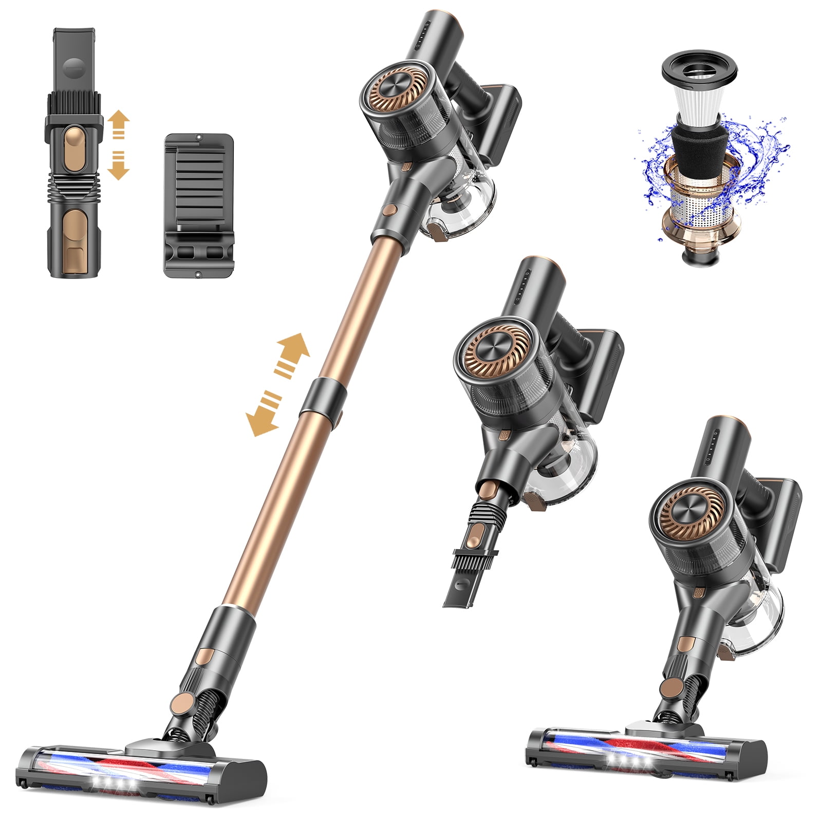 Bossdan Vacuum Cleaner, Cordless Stick Vacuum Cleaner with 2200mAh Powerful Lithium Batteries, 4