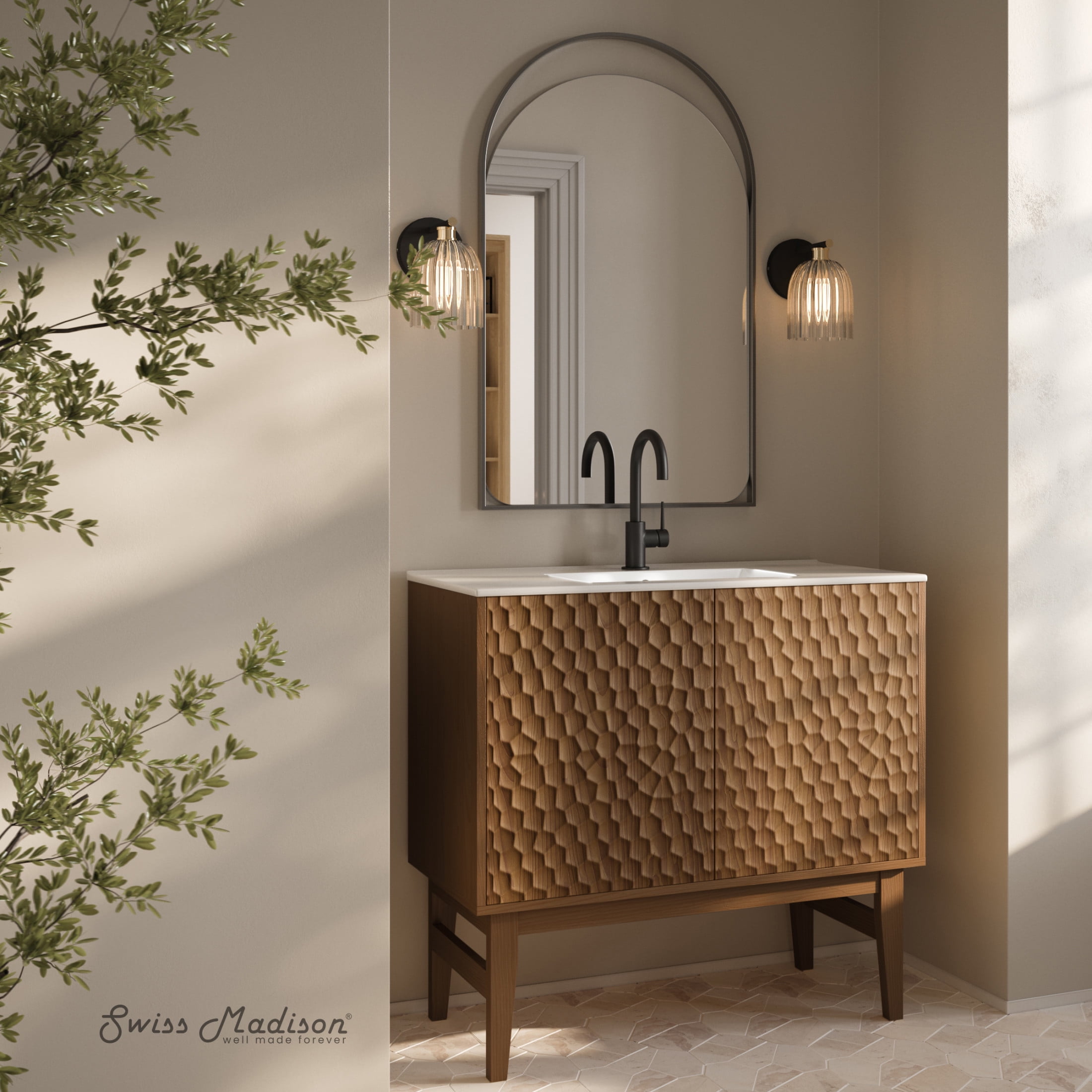 Bosse 36" Brown Oak Freestanding Vanity with White Ceramic Sink