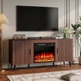thumbnail image 1 of BOSSIN 58" Brown Mid Century Modern TV Stand with Fireplace, Entertainment Center up to 65" TV,Electric Fireplace TV Stand for Living Room, 1 of 7