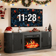 thumbnail image 1 of BOSSIN 60" Fireplace TV Stand with Sliding Doors, Mid-Century Modern Entertainment Center with Electric Fireplace & Storage, Black, 1 of 10