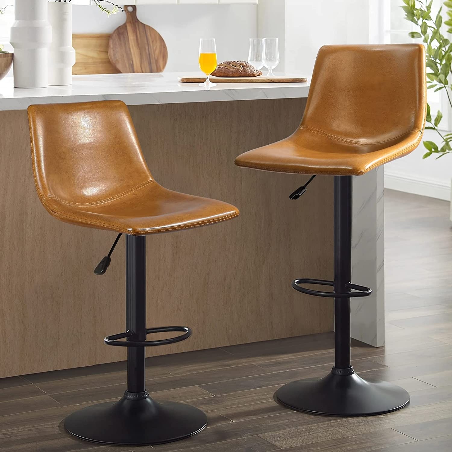 Bossin Bar Stools Set of 2 Height Adjustable,Swivel Counter Height Bar Stools with Back Brown