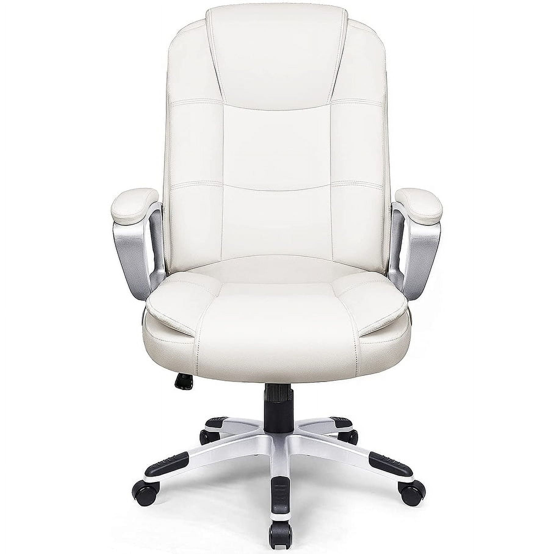 White High Back Leather Executive Swivel Office Chair with Metal Base