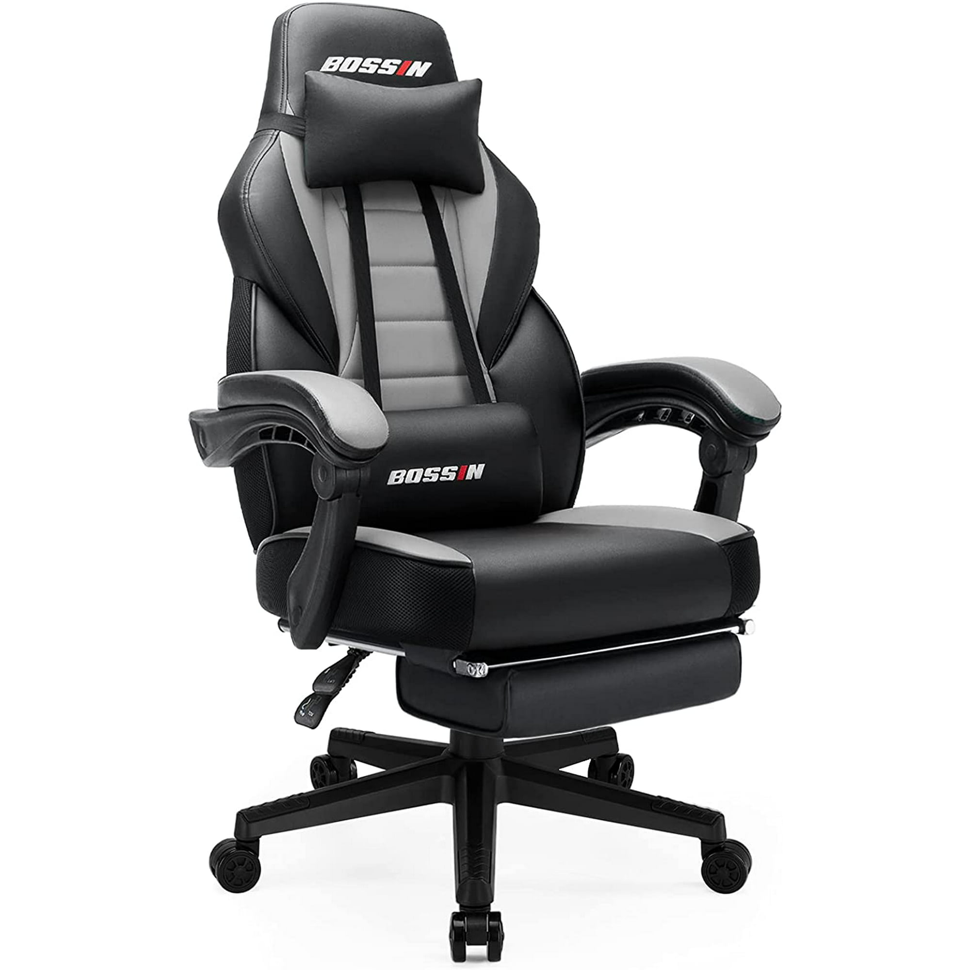 Bossin Leather Tall Gaming Chair with Footrest, Headrest and Lumbar Support