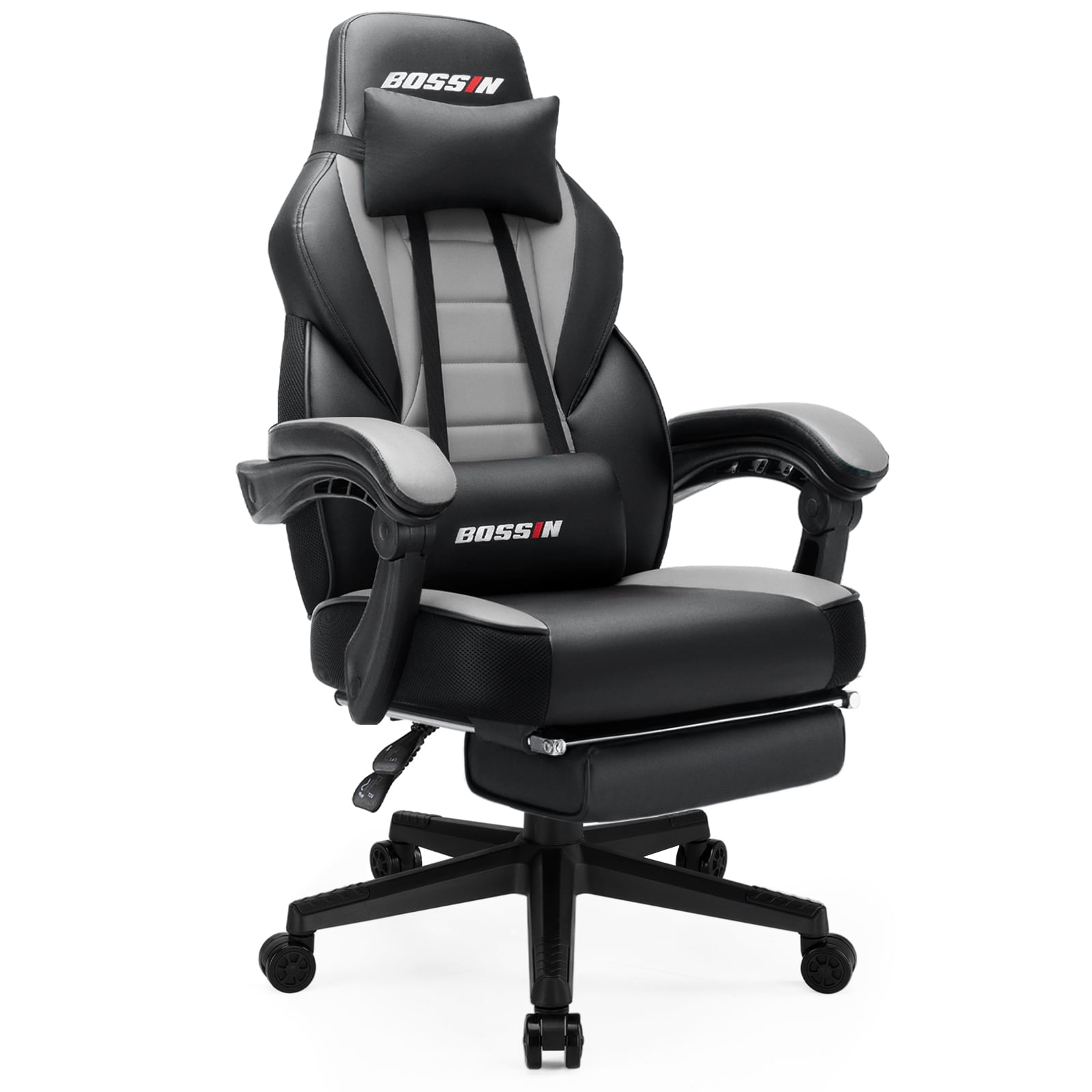 Black Leather Gaming Chair with Footrest Big and Tall Gamer Chair