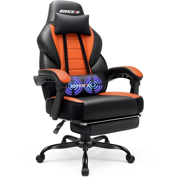 Bossin Gaming Chairs with Footrest, Massage Leather Game Chair for Adults, Big and Tall Gamer Chair with Headrest and Lumbar Support