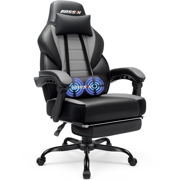 Bossin Gaming Chairs with Footrest,Massage Leather Game Chair for Adults,Big and Tall Gamer Chair with Headrest and Lumbar Support