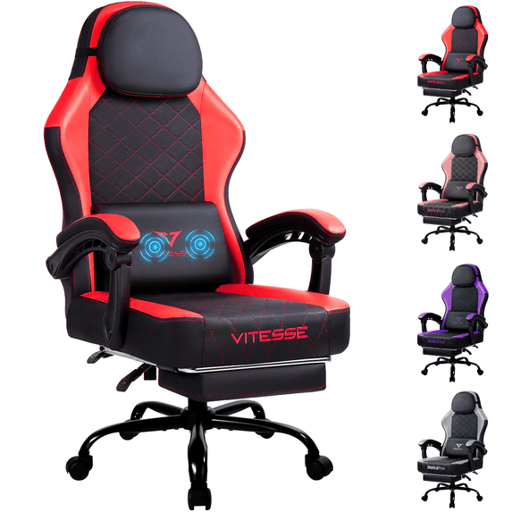 Bossin Gaming Chairs with Footrest, Massage Leather Game Chair for Adults, Big and Tall Gamer Chair with Headrest and Lumbar Support
