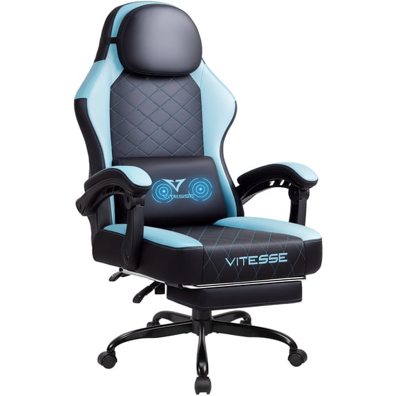 Bossin Gaming Chairs with Footrest, Massage Leather Game Chair for Adults, Big and Tall Gamer Chair with Headrest and Lumbar Support