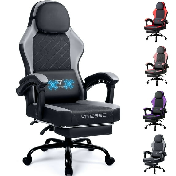 Bossin Gaming Chairs with Footrest, Massage Leather Game Chair for Adults, Big and Tall Gamer Chair with Headrest and Lumbar Support