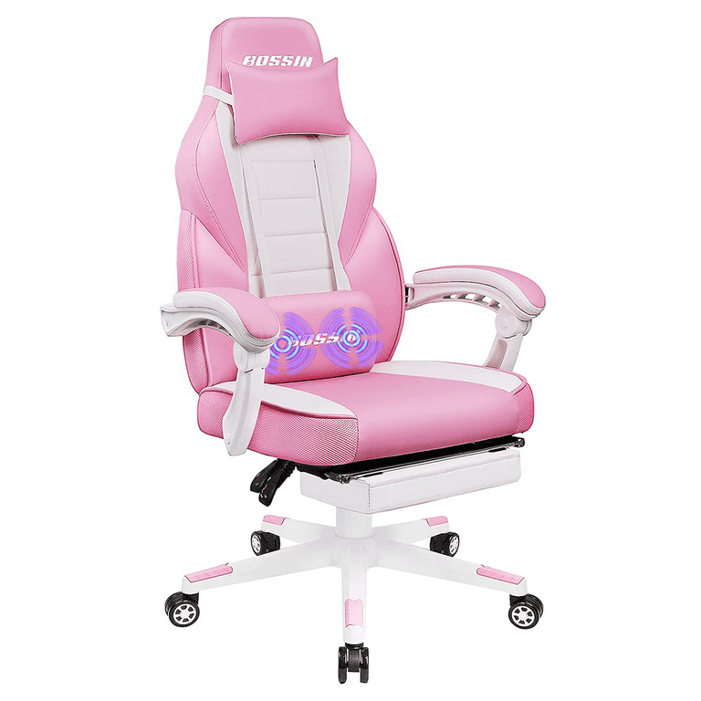 Bossin Gaming Chairs with Footrest Massage Leather Game Chair for Adults Big and Tall Gamer Chair with Headrest and Lumbar Support