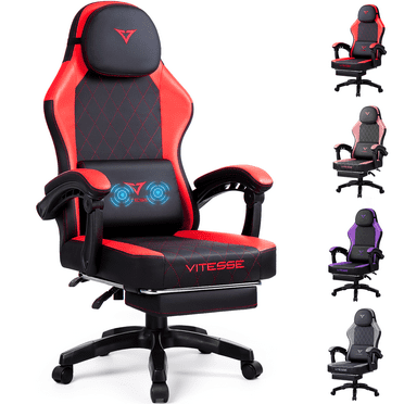 Bossin Gaming Chairs with Footrest, Massage Leather Game Chair for Adults, Big and Tall Gamer Chair with Headrest and Lumbar Support