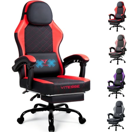 Bossin Gaming Chairs with Footrest, Massage Leather Game Chair for Adults, Big and Tall Gamer Chair with Headrest and Lumbar Support