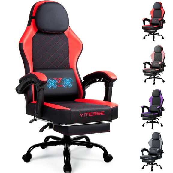 Bossin Gaming Chairs with Footrest, Massage Leather Game Chair for Adults, Big and Tall Gamer Chair with Headrest and Lumbar Support