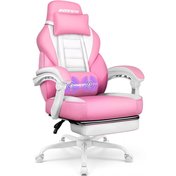 Bossin Gaming Chairs with Footrest, Massage Leather Game Chair for Adults, Big and Tall Gamer Chair with Headrest and Lumbar Support