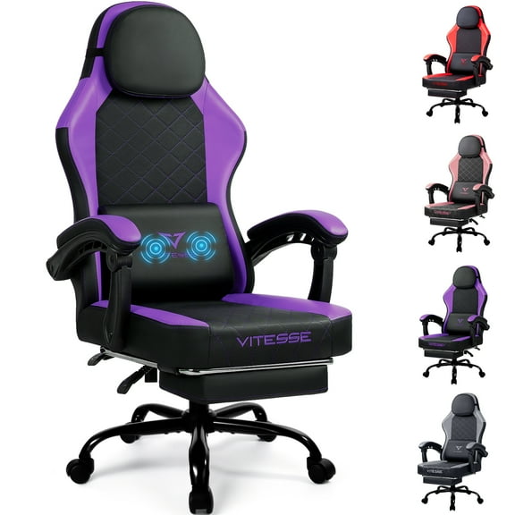 Bossin Gaming Chairs with Footrest, Massage Leather Game Chair for Adults, Big and Tall Gamer Chair with Headrest and Lumbar Support