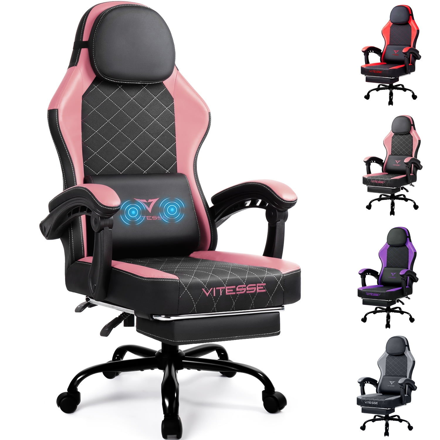Bossin Gaming Chairs with Footrest, Massage Leather Game Chair for Adults, Big and Tall Gamer Chair with Headrest and Lumbar Support