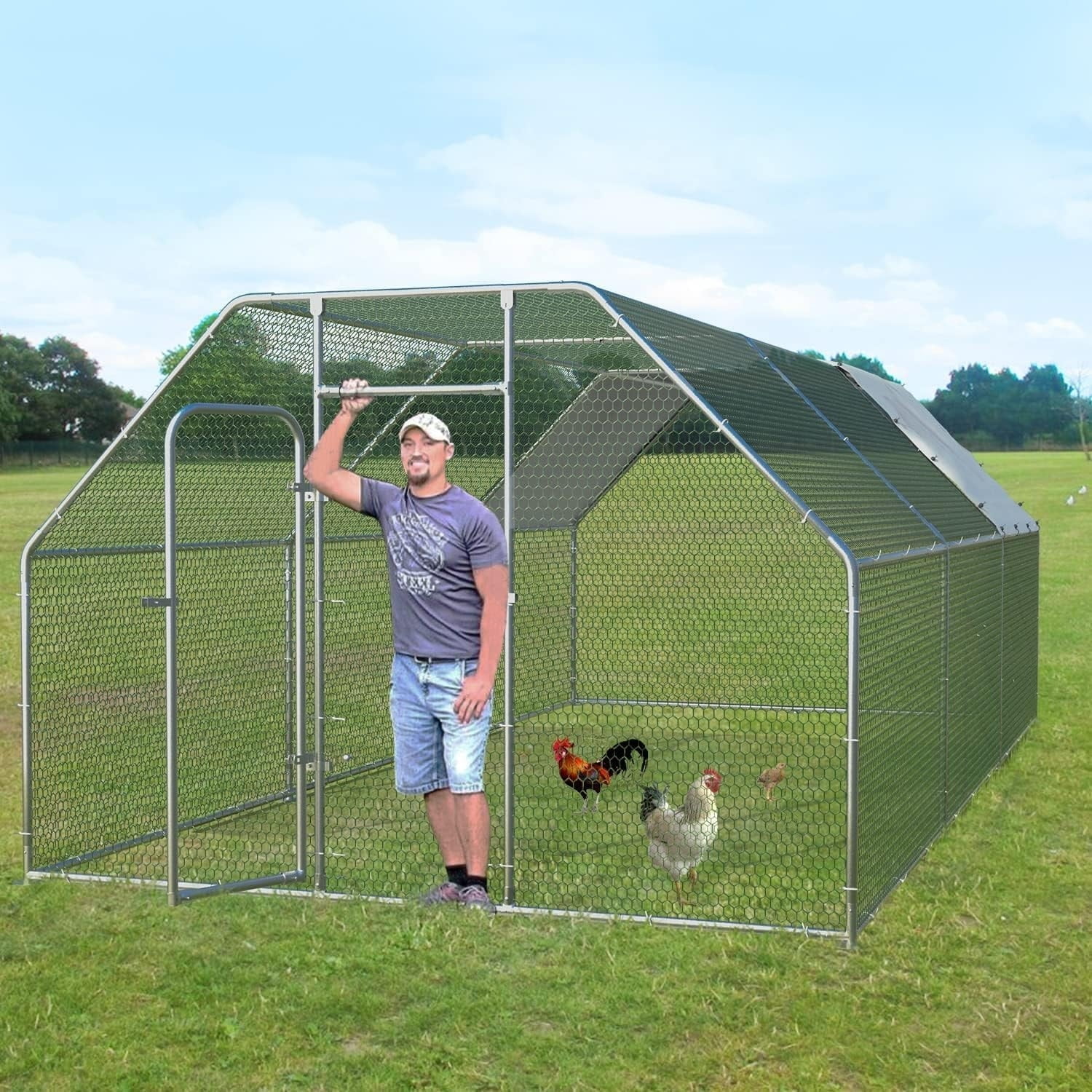 Large Galvanized Steel Walk-in Poultry Cage with Waterproof Cover