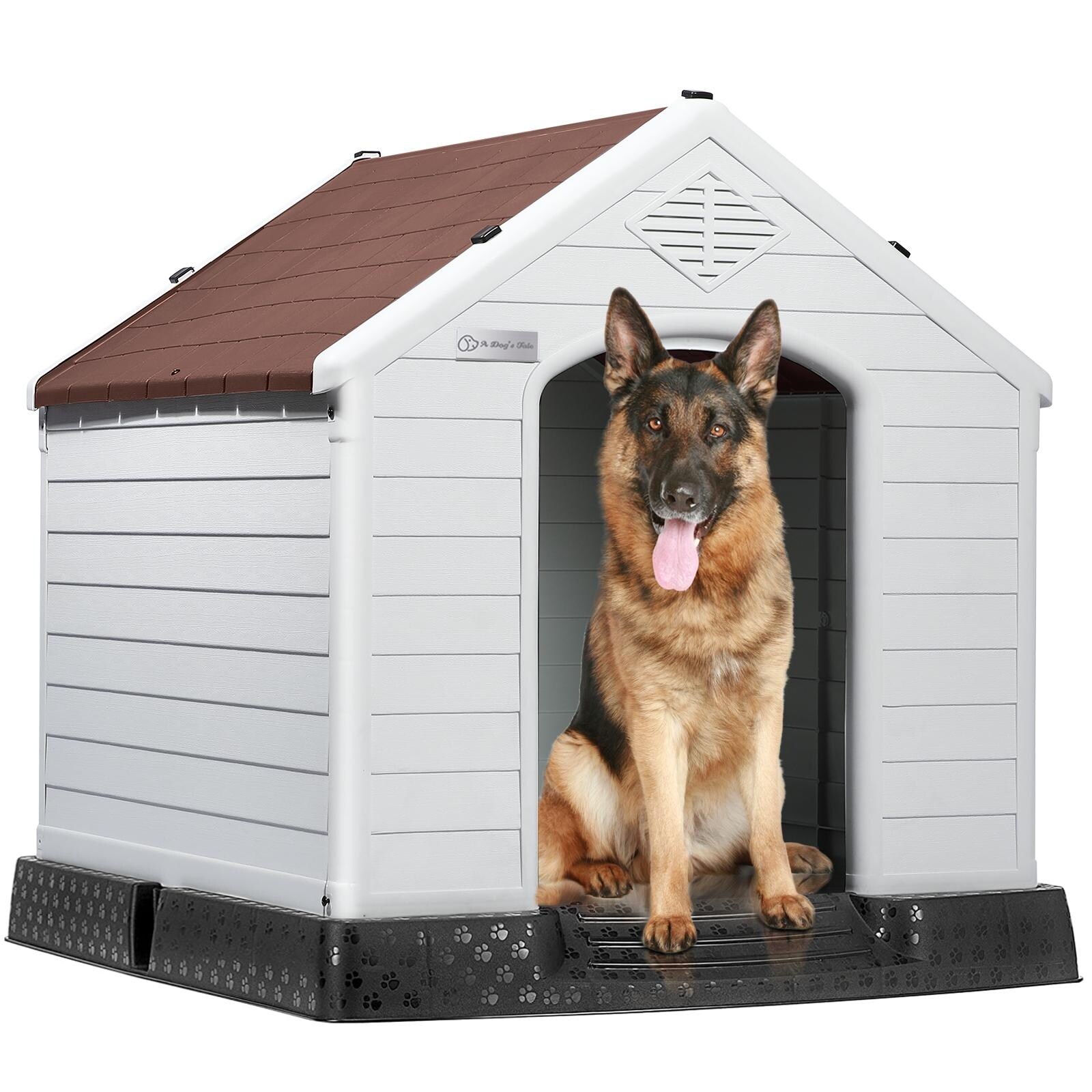 Bossin Plastic Dog House for Small to Large Sized Dogs, Indoor Outdoor