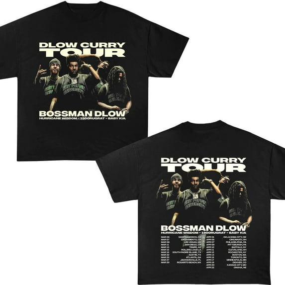 Bossman Dlow shirt - Dlow Curry Tour Tshirt - Bossman Dlow merch - Rapper tee,Black Color,Size 2XL